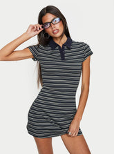 Britte Polo Shirt Mini Dress Navy Stripe