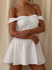 Rosebud Broderie Off The Shoulder Mini Dress White