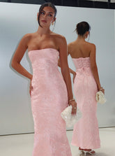 Lips Are Sealed Strapless Lace-Up Back Maxi Dress Pink