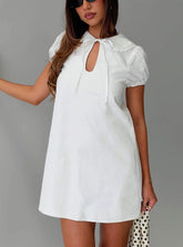 You've Got Mail Lace Trim Keyhole Mini Dress White