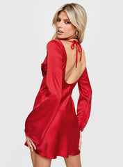 Lukea Long Sleeve Satin Mini Dress Red