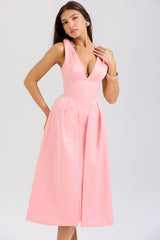 peach satin pleated midi dress - sale