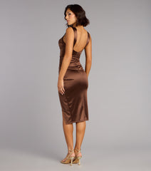 Denise Satin Bodycon Slit Midi Formal Dress