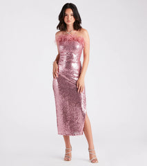 Marlin Formal Sequin Feather Midi Dress