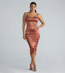 Simone Formal Satin Tie-Back Cutout Midi Dress