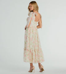 Gretchen Sweetheart Tie Floral Chiffon Midi Dress