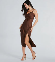 Classic Silky Satin High Slit Midi Dress
