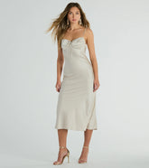 Perfectly Poised Pleated Open Back Satin Midi Dress