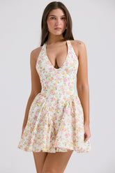 ivory meadow print cotton halter mini dress