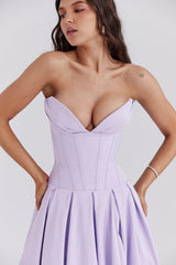 orchid twill strapless tulle midi dress