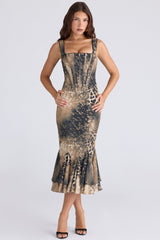 leopard print hand beaded embellished midi dress - limited edition