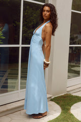 KAELI TIE FRONT HALTER MAXI DRESS - SKY BLUE