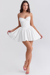 white strapless corset mini dress