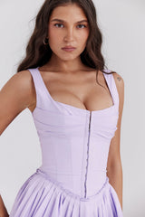 orchid pleated cotton mini dress