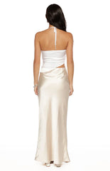 Gracie White Contrast Satin Maxi Dress