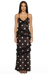 Inara Black Polka Dot Ruffle Maxi Dress