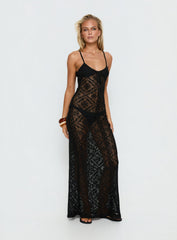 Eminent Crochet Low Back Maxi Dress Black