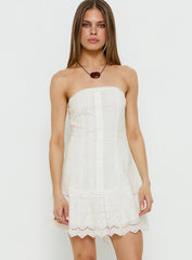 Analiese Strapless Anglaise Mini Dress White