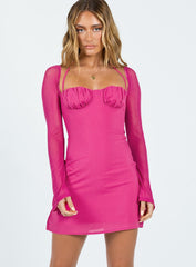 Dyer Sheer Sleeve Mini Dress Hot Pink