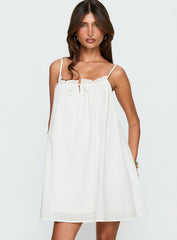 Kind Of Wonderful Tie Detail Baby Doll Mini Dress White