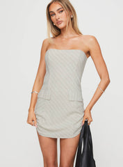 Langdon Strapless Mini Dress Beige Stripe