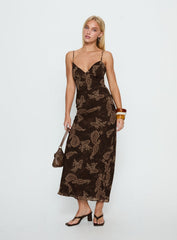 Jemimah V Neck Maxi Dress Brown Paisley