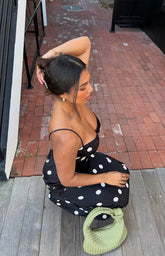 Smith Black Satin Spot Maxi Dress