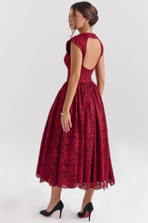 berry lace backless midi dress - sale