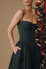 emerald green corset midi dress