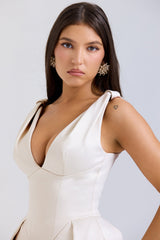 vintage cream satin pleated midi dress - sale