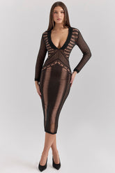 black plunge midi dress - sale