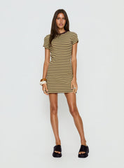 Settle Down Short Sleeve Mini Dress Yellow Stripe
