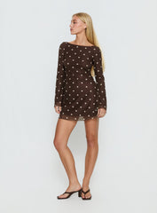 Lukea Long Sleeve Mini Dress Brown Polka Dot