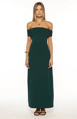 Erica Teal Crepe Off the Shoulder Maxi Dress
