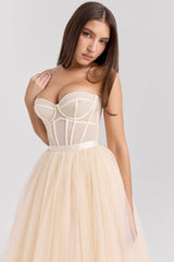 vintage cream tulle midi dress