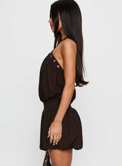 Sunnee Eyelet Detail Playsuit Brown