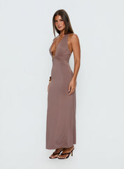 Naysana Halter Ruched Maxi Dress Mocha