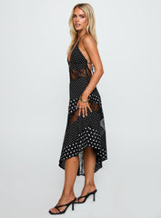 Down With Love Asymmetrical Midi Dress Black / White Polka Dot