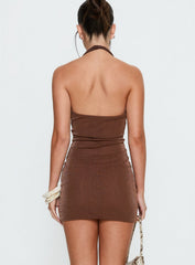 French 75 Plunge Halter Mini Dress Chocolate