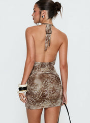 Kosa Halter Cowl Neck Mini Dress Animal