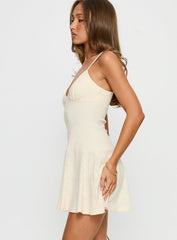 Klairo Rib Knit V-neck Mini Dress Butter Lemon