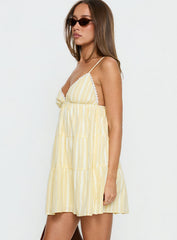 Summer Air V Neck Tiered Mini Dress Yellow