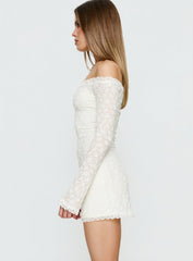 Avenues Long Sleeve Lace Mini Dress White
