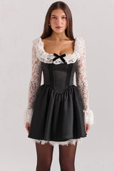 black lace ruffle mini dress - sale