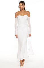 Breanna White Long Sleeve Ruched Maxi Dress
