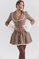 brown puppytooth check mini dress - sale