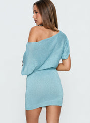 Kysa Off Shoulder Knit Mini Dress Ocean Blue