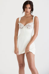 ivory satin and lace mini dress