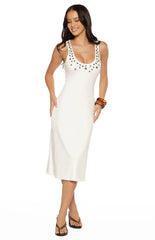 Amba White Button Detail Midi Dress