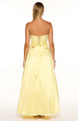 Lucy Yellow Strapless Satin Formal Maxi Dress